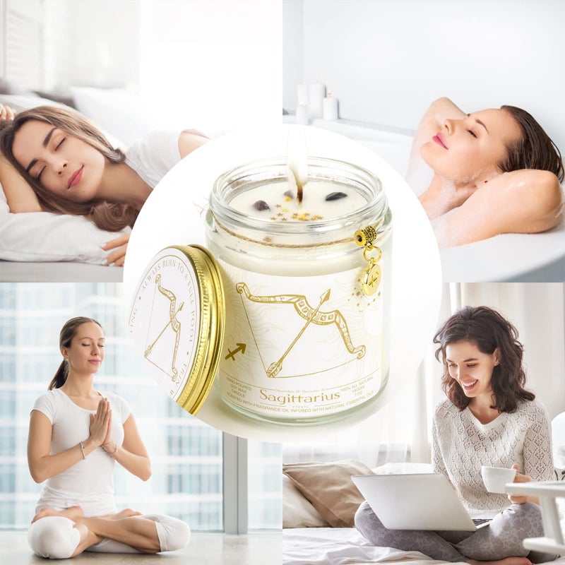 YTENTE Sagittarius Zodiac Sign Candles Gift  Zodiac Sign Crystals Candles Jar  Astrology Lavender Scented Soy Stones Candles Best Friends Gifts for Women Men Sister Brother Funny Birthday Gift - Image 5